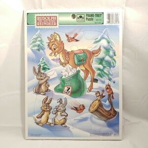 Rudolph Reindeer Frame Tray Jigsaw Picture Puzzle 1993 Golden Books New Age 3+
